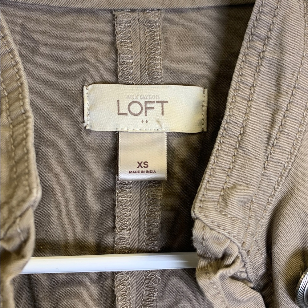 LOFT Khaki Ruffle Button-Up Jacket - Picture 2 of 4